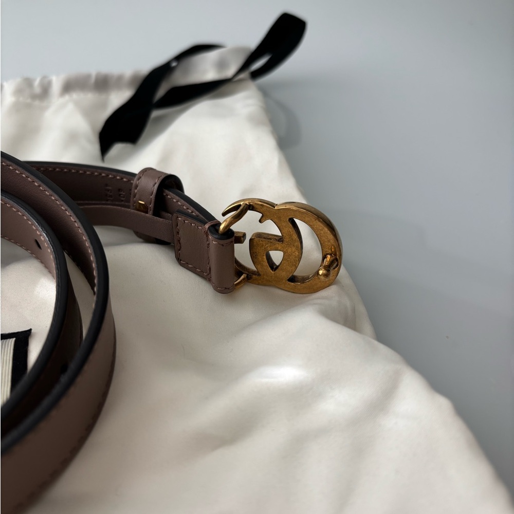 Gucci Brown Leather Belt with Gold Double G Buckle - Picture 7 of 8